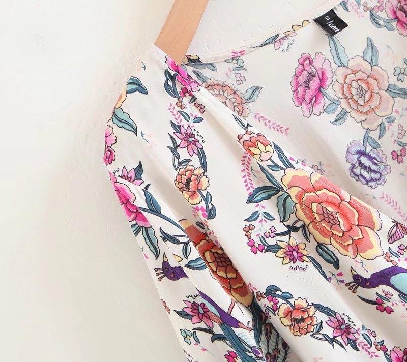 Spring Summer Floral Printing V-neck Tops