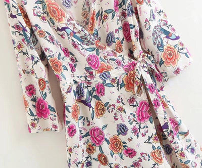 Spring Summer Floral Printing V-neck Tops