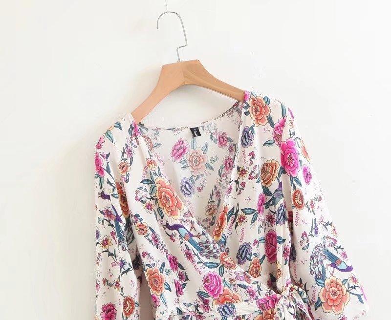 Spring Summer Floral Printing V-neck Tops