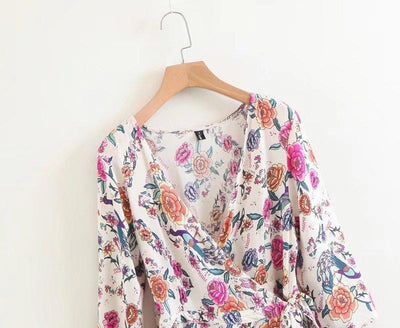 Spring Summer Floral Printing V-neck Tops