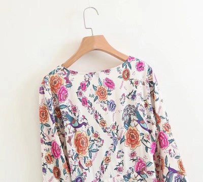 Spring Summer Floral Printing V-neck Tops