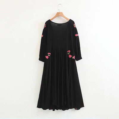 Embroidery Floral V-neck Split Ends Sexy Maxi