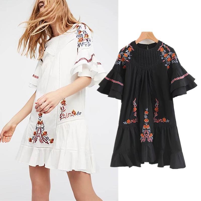 Embroidery Floral O-neck Summer Dress