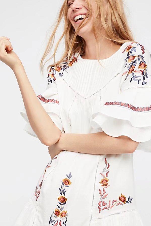 Embroidery Floral O-neck Summer Dress