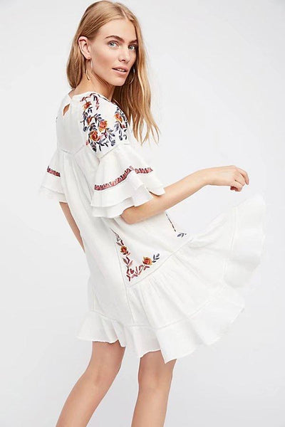 Embroidery Floral O-neck Summer Dress