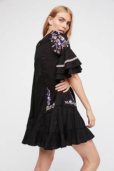 Embroidery Floral O-neck Summer Dress