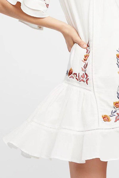 Embroidery Floral O-neck Summer Dress