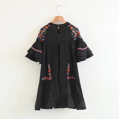 Embroidery Floral O-neck Summer Dress