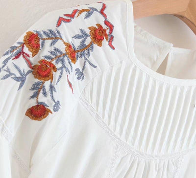 Embroidery Floral O-neck Summer Dress