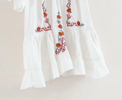 Embroidery Floral O-neck Summer Dress