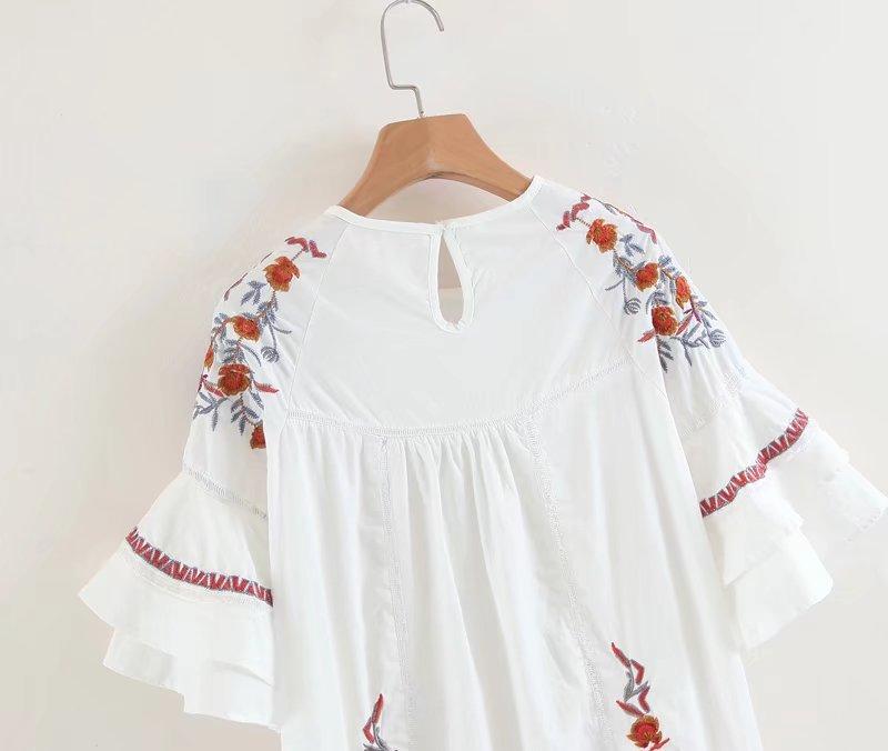 Embroidery Floral O-neck Summer Dress