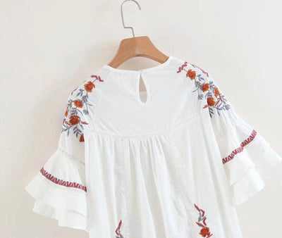 Embroidery Floral O-neck Summer Dress
