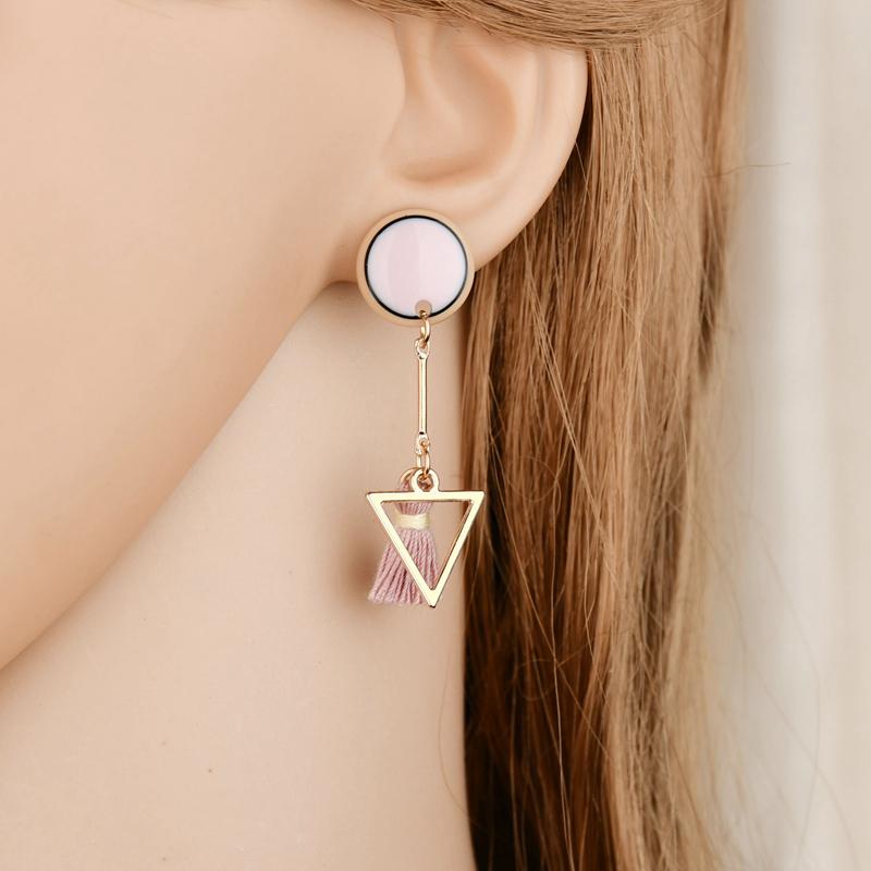 Acrylic Geometric Round And Tassel Triangle Earrings