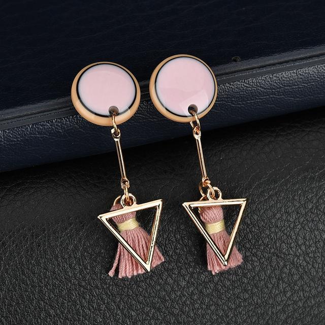 Acrylic Geometric Round And Tassel Triangle Earrings