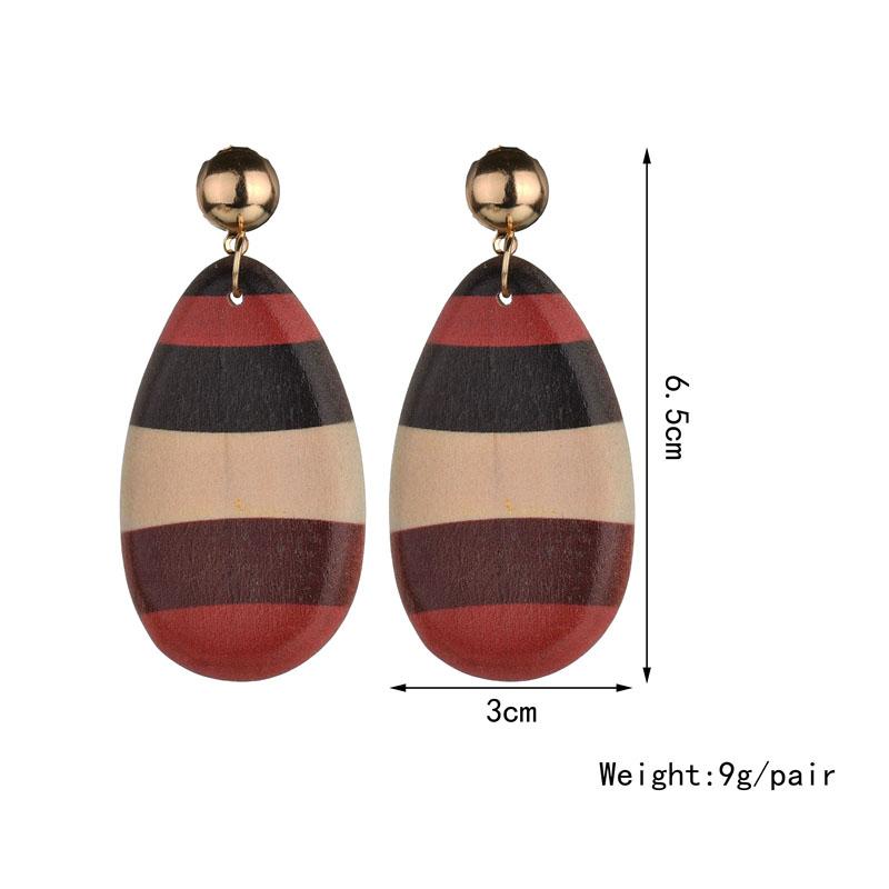 Water Drop And Geometric Wood Long Earrings