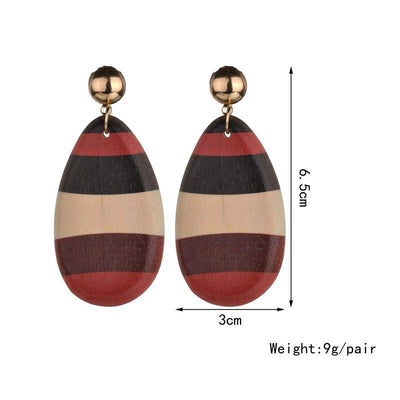 Water Drop And Geometric Wood Long Earrings