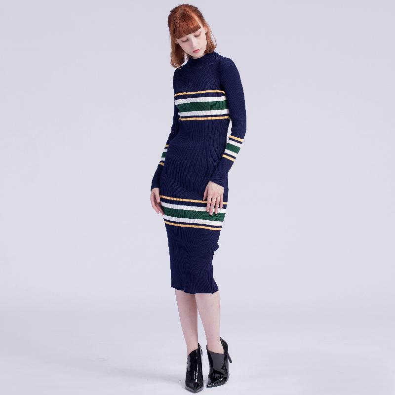 O-Neck Long Sleeve Street Wear Bodycon Sexy Mid-Calf Dress